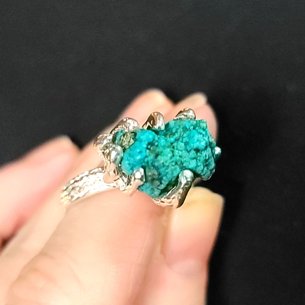 Turquoise raw natural nugget with Pyrite squares sterling ring sz7